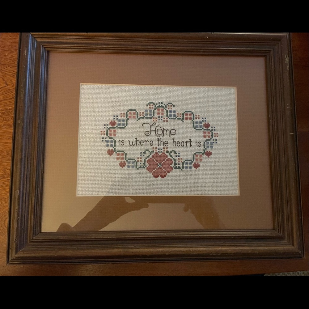 Beautiful Handmade Vintage MCM Finished Cross stitch matted  Framed Earth tones